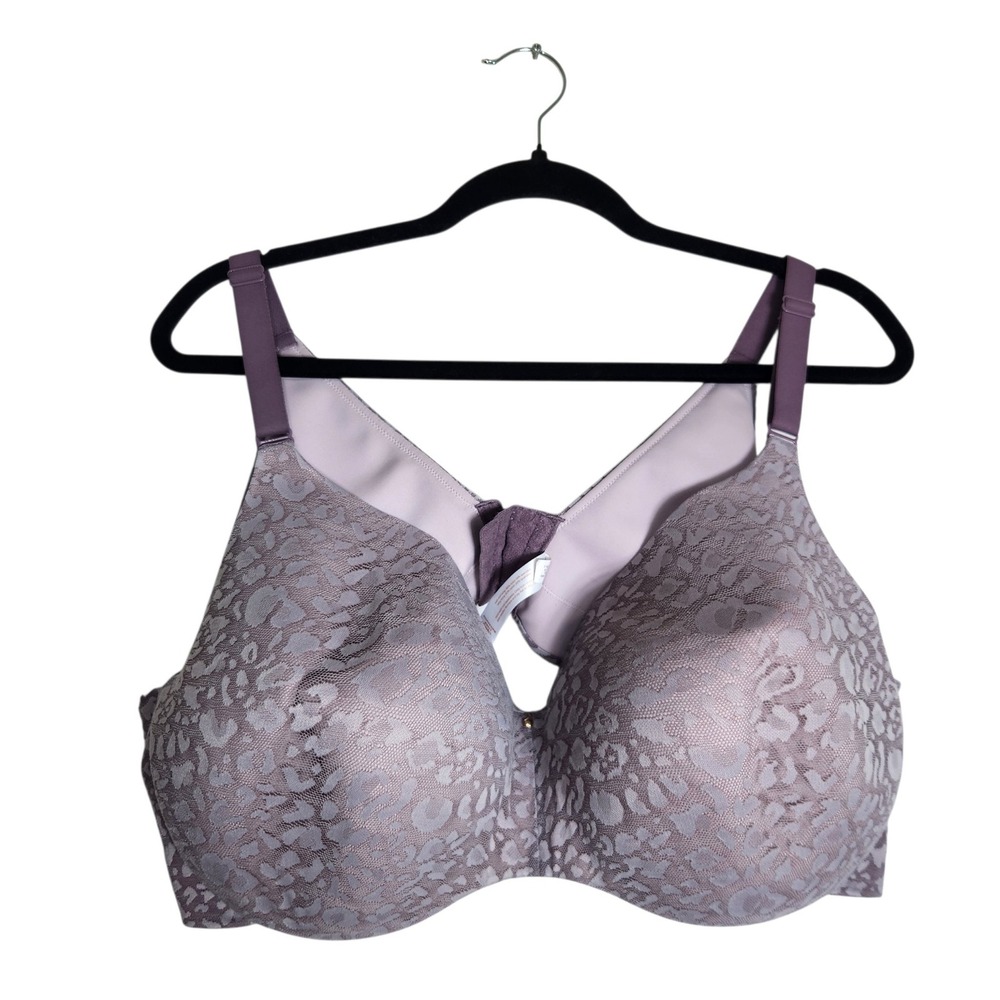 Cacique Mauve Leopard Print Lightly Lined Balconette Bra 46DDD Purple Underwire